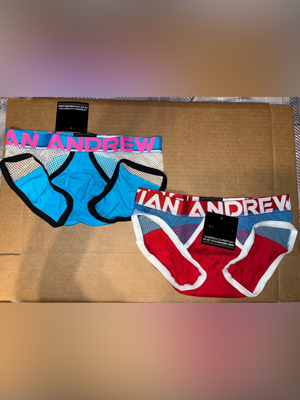Andrew Christian Blue & Red Mesh Briefs - Contrast Waistband Pair